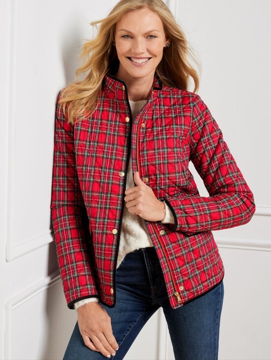 Talbots Jackets & Blazers - Talbots Apple Cider Plaid Quilted Jacket XS Red Tartan Snap Zip Front